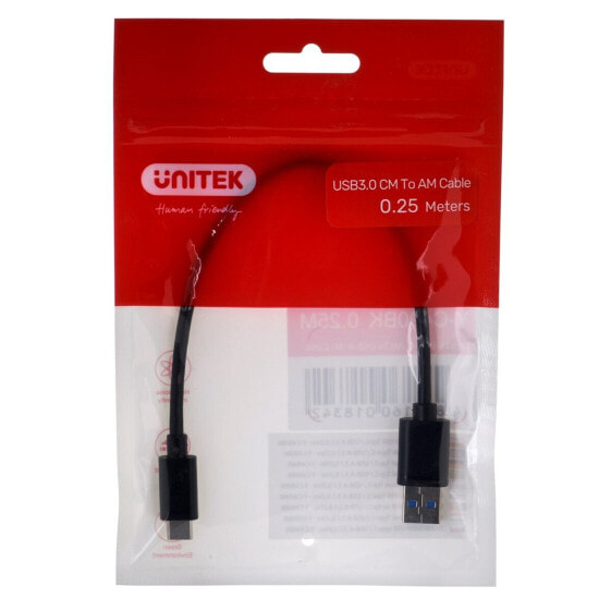 USB A to USB C Cable Unitek Y-C490BK Black 250 cm