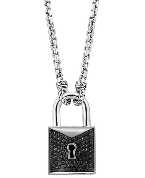 EFFY® Men's Black Spinel Padlock 22" Pendant Necklace (1-1/2 ct. t.w.) in Sterling Silver