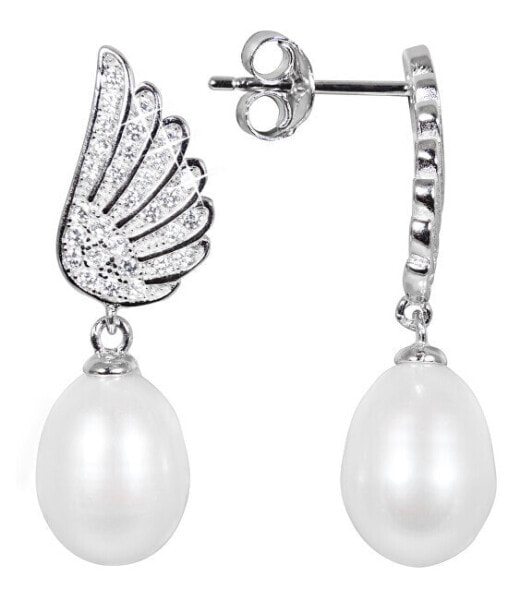 Pearl Earrings with White Right Pearl and Zircon JL0534