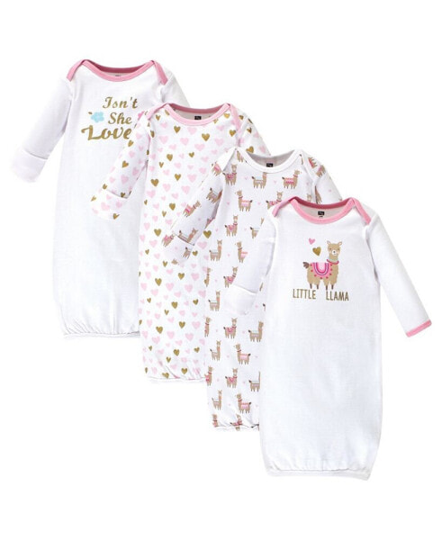 Baby Girls Cotton Long-Sleeve Gowns 4pk Llama, 0-6 Months