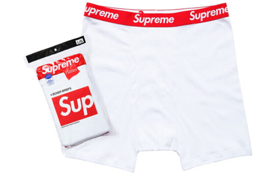 Supreme Week 1 x Hanes Boxer Briefs (4 Pack) White 舒适运动合身内裤 男款 4条装 白色 / Трусы Supreme Week 1 x Hanes Boxer Briefs (4 Pack) White 4 SUP-FW19-006