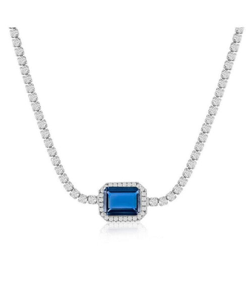 Sterling Silver Asscher-Cut CZ Tennis Choker (Blue Or Red)