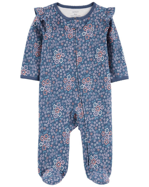 Baby Floral 2-Way Zip Cotton Sleep & Play Pajamas NB