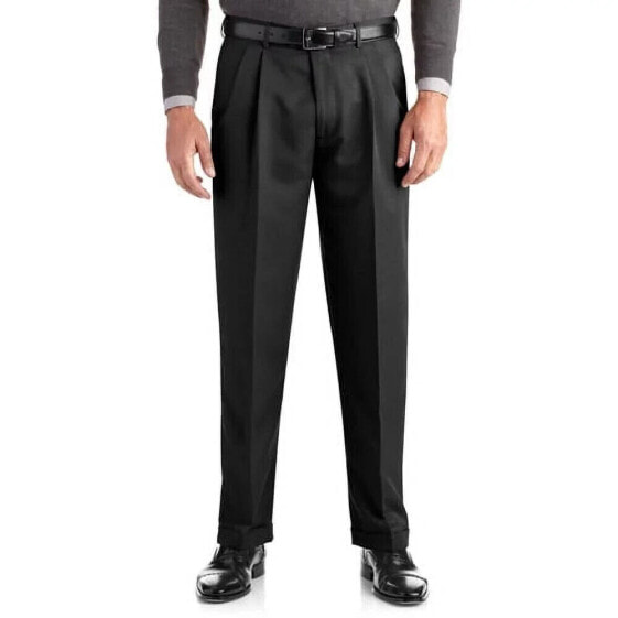 George Regular Pleated Cuffed Microfiber Dress Pants Men's 40 x 30 Black Solid