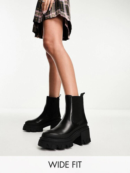 ALDO Wide Fit Talanariel chunky ankle boots in black leather 