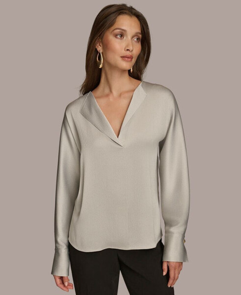 Donna Karan Women's Long Sleeve V-Neck Blouse