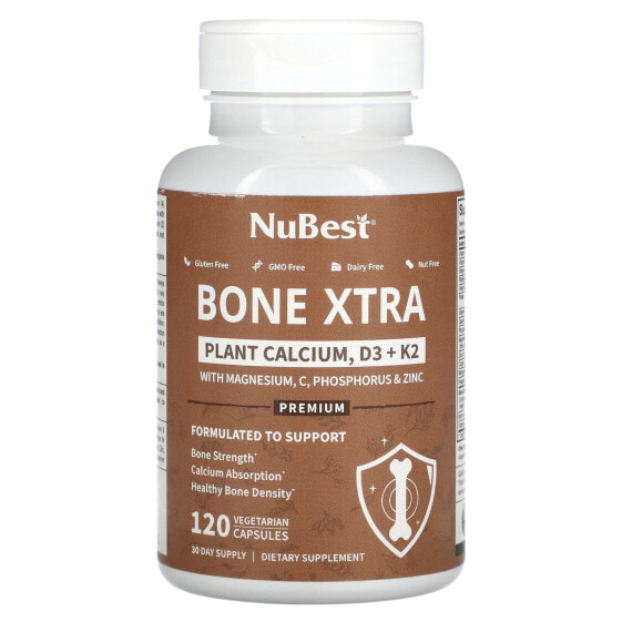 NuBest, Bone Xtra, растительный кальций, D3 и K2, 120 вегетарианских капсул