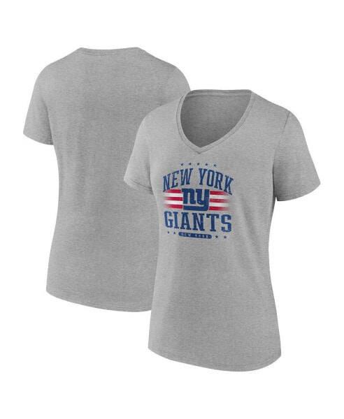 Women's Heather Gray New York Giants Americana V-Neck T-Shirt