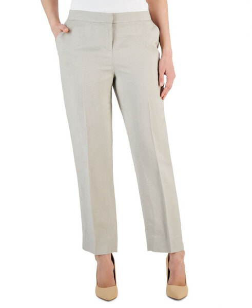 Women's Linen-Blend Mid-Rise Straight-Leg Ankle Pants