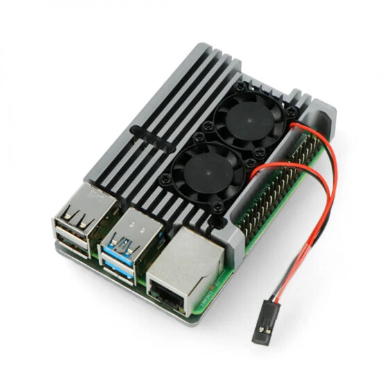Электроника OdSeven Корпус для Raspberry Pi 4B - алюминиевый с 2 вентиляторами - серый