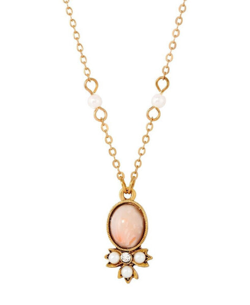 2028 gold-Tone Peach Color Imitation Pearl and Crystal Drop Necklace