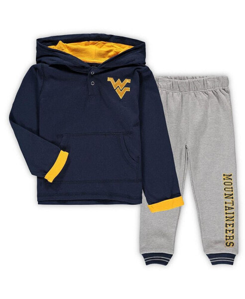 Toddler Boys Navy, Heathered Gray West Virginia Mountaineers Poppies Hoodie and Sweatpants Set