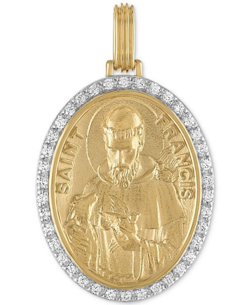 Esquire Men's Jewelry cubic Zirconia Saint Francis Medallion Pendant in Sterling Silver & 14k Gold-Plate, Created for Macy's