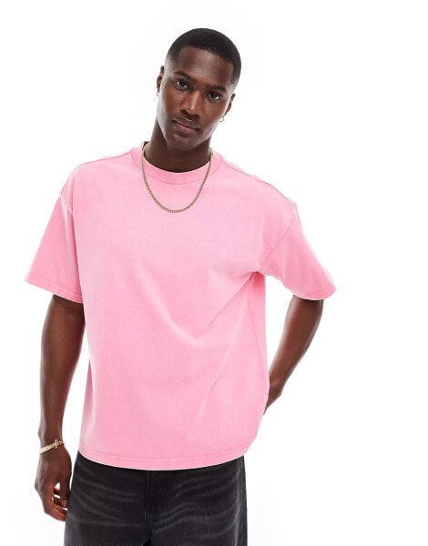 Weekday Great boxy fit t-shirt in washed pink