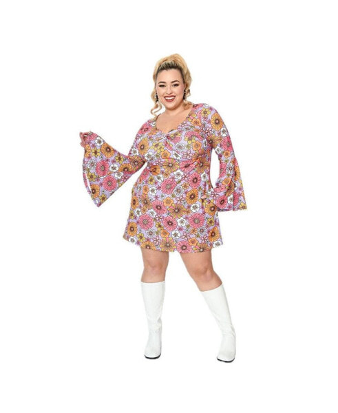 Plus Size Printed Trumpet Sleeve Tunic Mini Dress