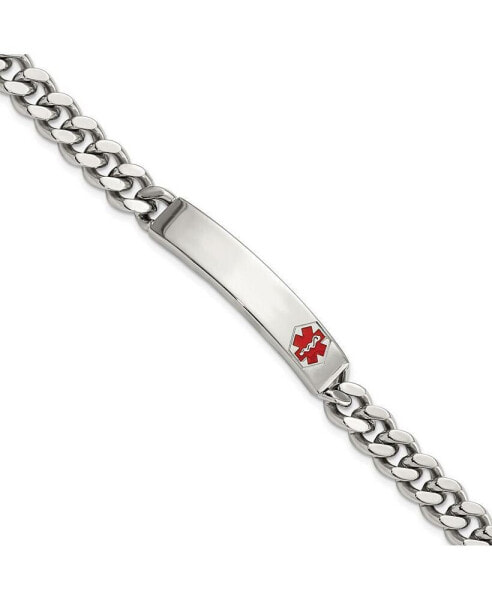Stainless Steel Red Enamel Medical ID 8.5" Curb Bracelet
