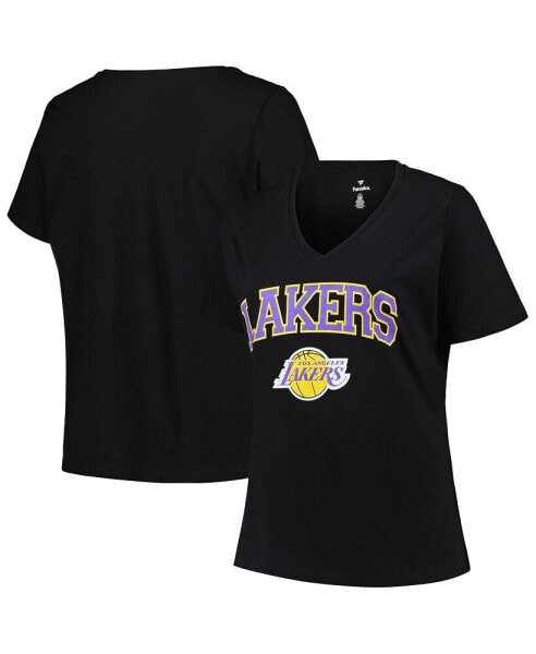 Women's Black Los Angeles Lakers Plus Size Arch Over Logo V-Neck T-shirt