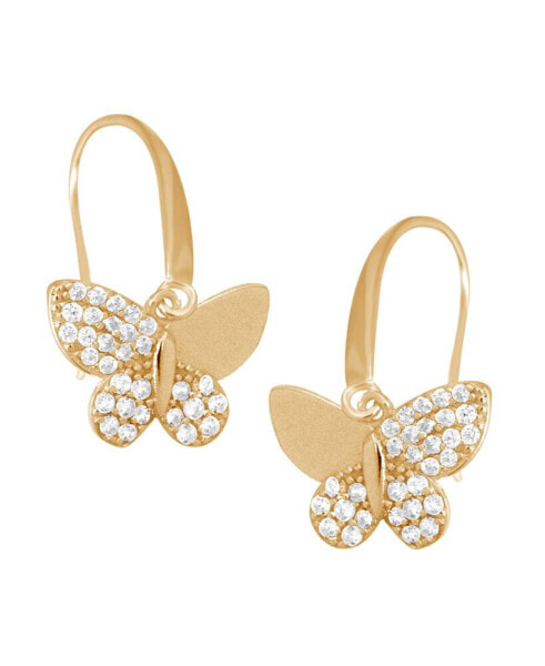Cubic Zirconia Butterfly Drop Earring in Silver Plate, Gold Plate or Rose Gold Plate