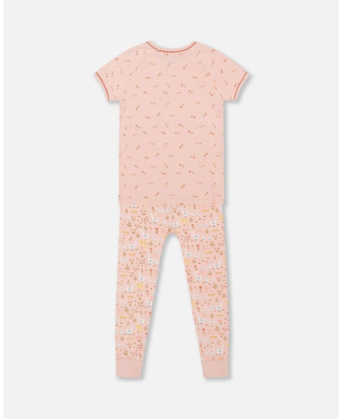 Baby Girl Organic Cotton Two Piece Pajama Set Pink Printed Goose - Infant