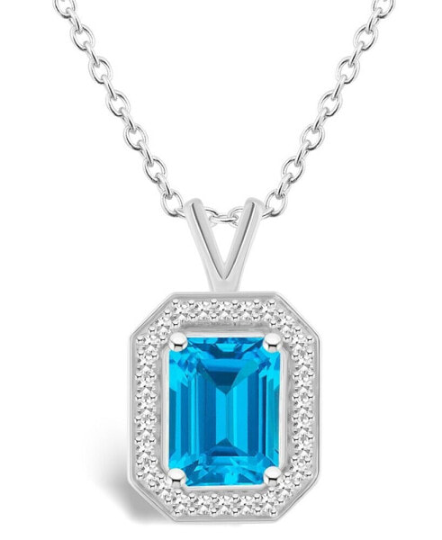 Macy's blue Topaz (2 ct. t.w.) and Diamond (1/7 ct. t.w.) Halo Pendant Necklace in Sterling Silver