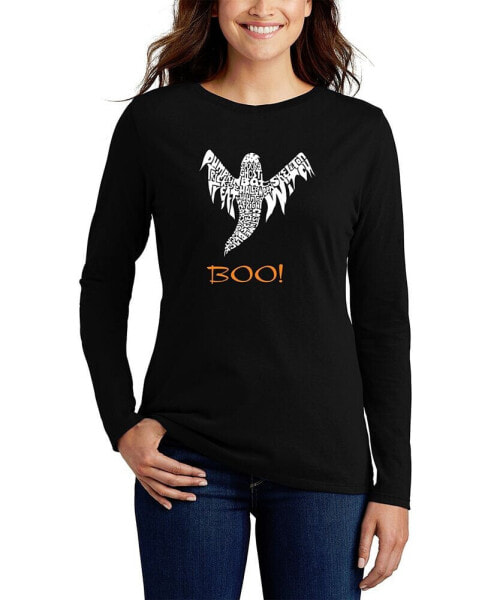 Women's Halloween Ghost Word Art Long Sleeve T-shirt