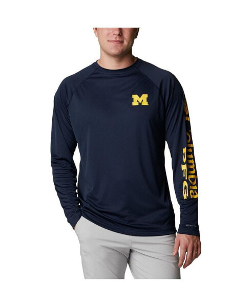 Men's Navy Michigan Wolverines Terminal Tackle Omni-Shade Raglan Long Sleeve T-shirt