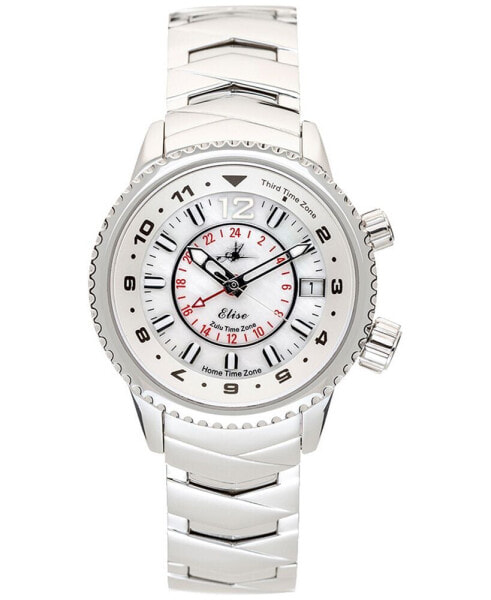 Women's Elise Swiss Tri-Time Stainless Steel Bracelet Watch 33mm