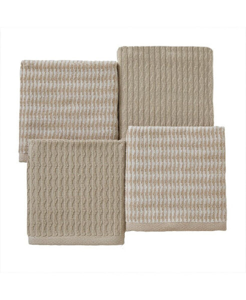 Long Borough Turkish Cotton 4 Piece Washcloth Set, 12" x 12"