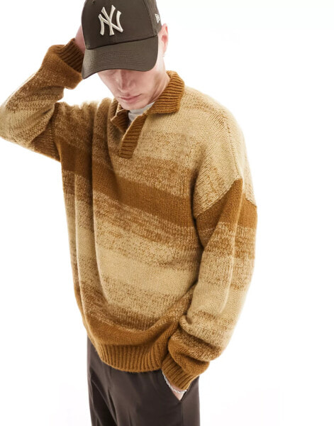 ASOS DESIGN oversized knitted jumper in brown ombre with notch neck