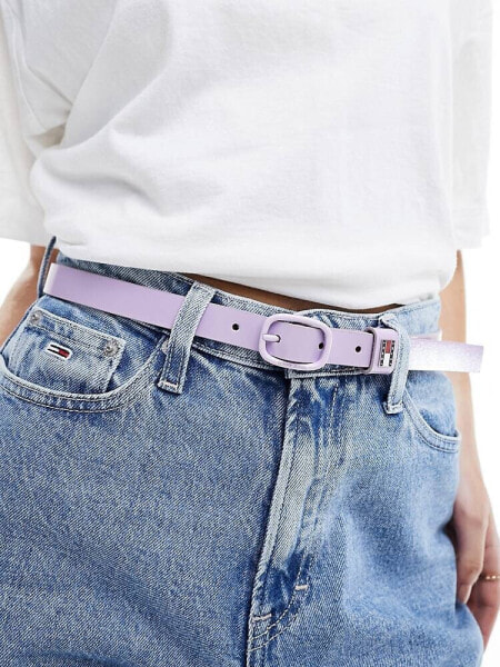 Tommy Jeans oval 2.0 patent belt in lilac
