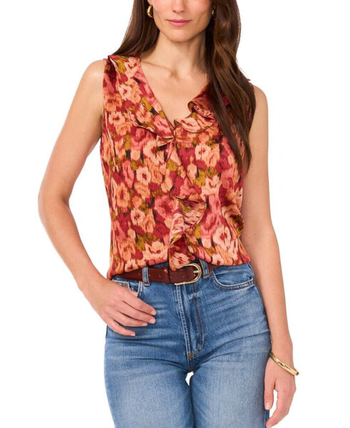 Women's Floral-Print Ruffled-Neck Top