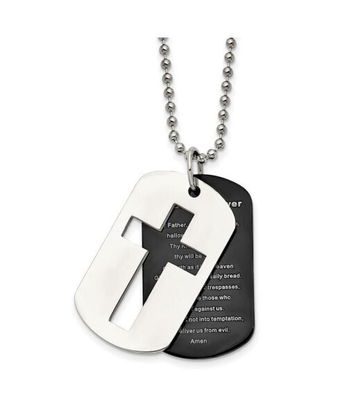 Black IP-plated 2 Piece Lord's Prayer Dog Tag Ball Chain