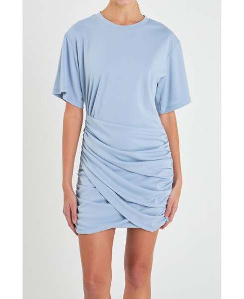 Women's Asymmetric Ruched Mini Dress