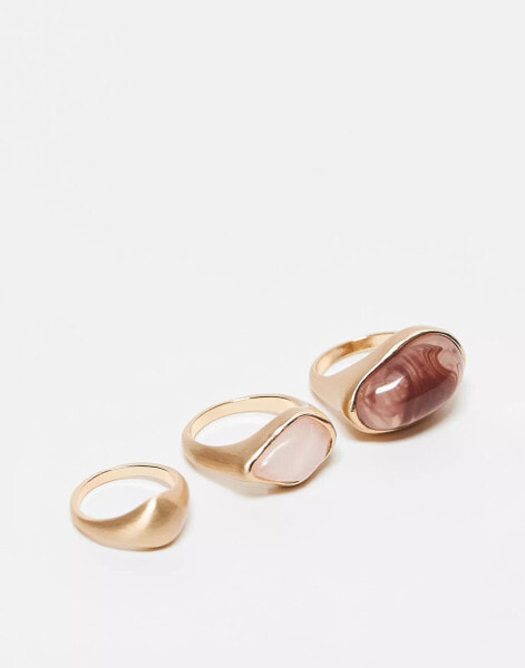 ASOS DESIGN pack of 3 rings with semi precious style stone set in brushed gold tone