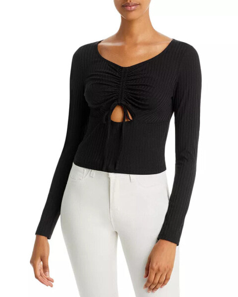 Aqua Ribbed Cut Out Top in Black Size M