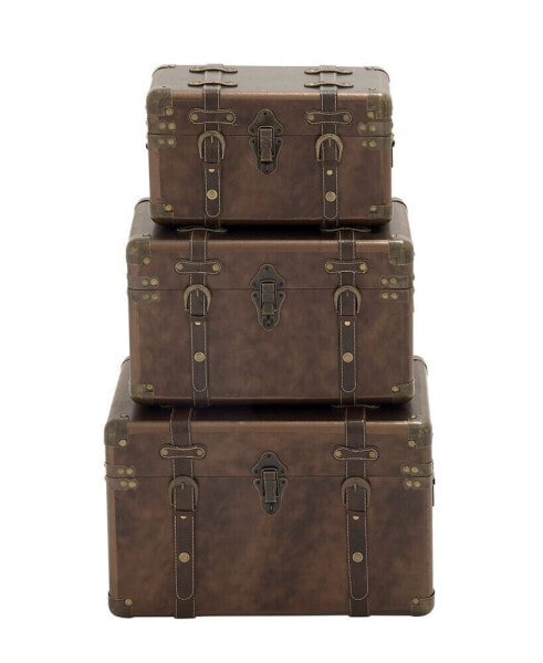 Leather Traditional Trunk, Set of 3