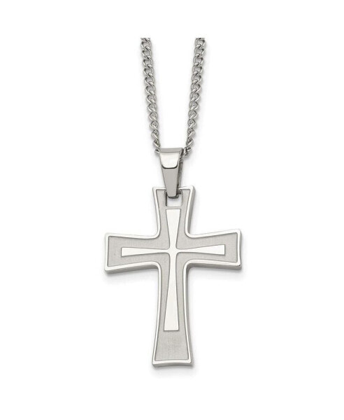 Brushed and Polished Cross Pendant on a Cable Chain Necklace