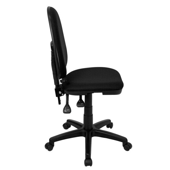 Mid-Back Black Fabric Multifunction Swivel Task Chair With Adjustable Lumbar Support