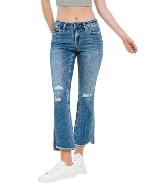 Women's Mid Rise Step Hem Ankle Flare Jeans