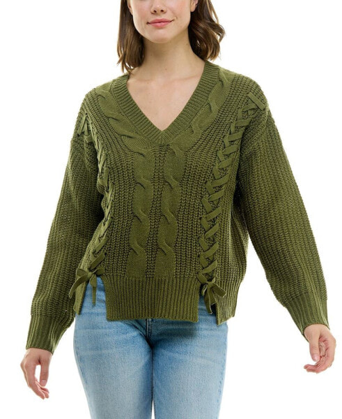 Juniors' Lace Up Sweater