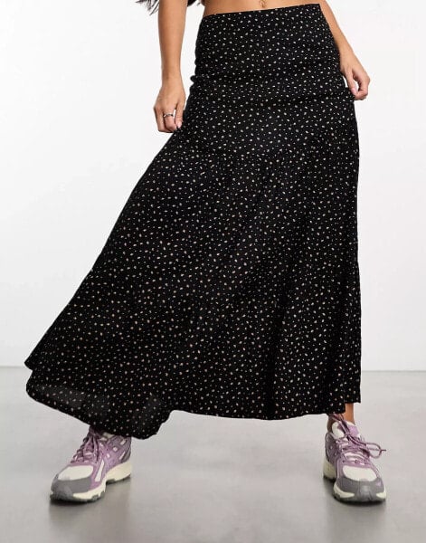 Daisy Street low rise tiered boho maxi skirt in micro ditsy print