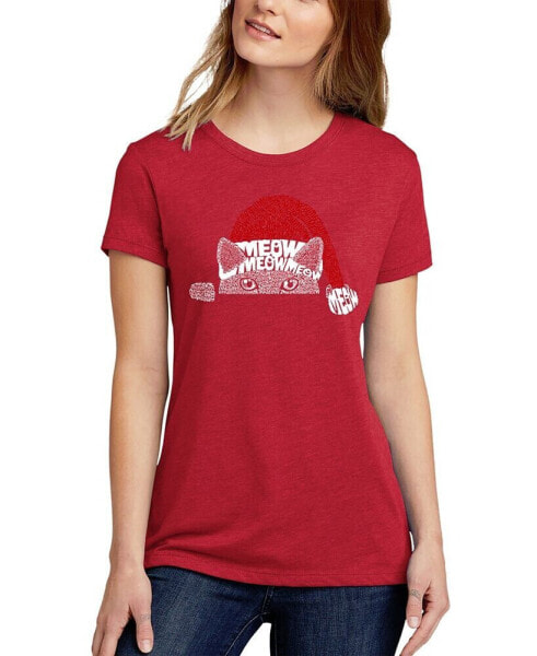 Women's Christmas Peeking Cat Premium Blend Word Art Short Sleeve T-shirt
