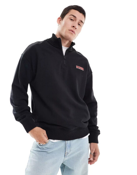 HUGO Red diqiele half zip sweatshirt in black