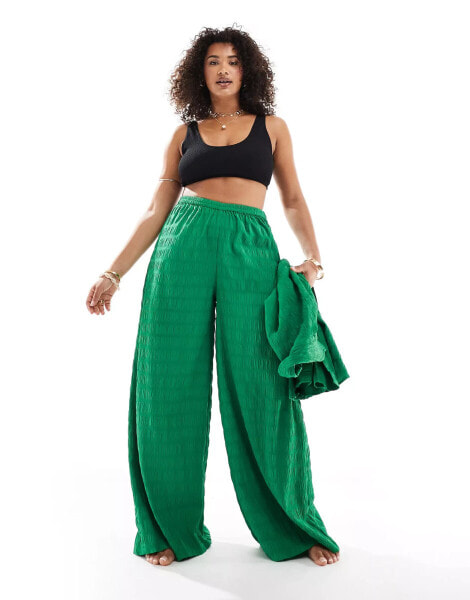 Esmee Curve textured beach trouser co-ord in green