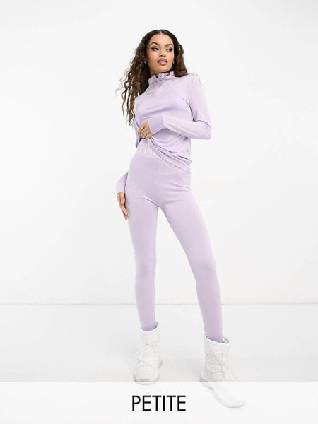 Threadbare Petite Ski base layer banded waistband leggings and long sleeeve top set in lilac