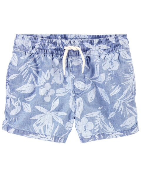 Toddler Tropical Print Chambray Drawstring Shorts 3T