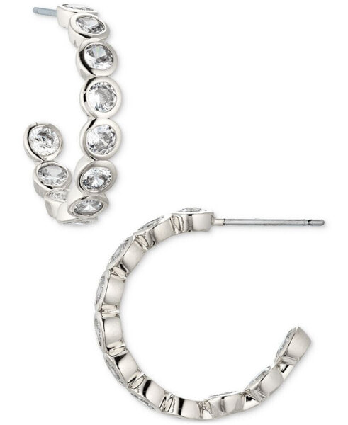 Silver-Tone Small Cubic Zirconia C-Hoop Earrings, 0.87", Created For Macy's