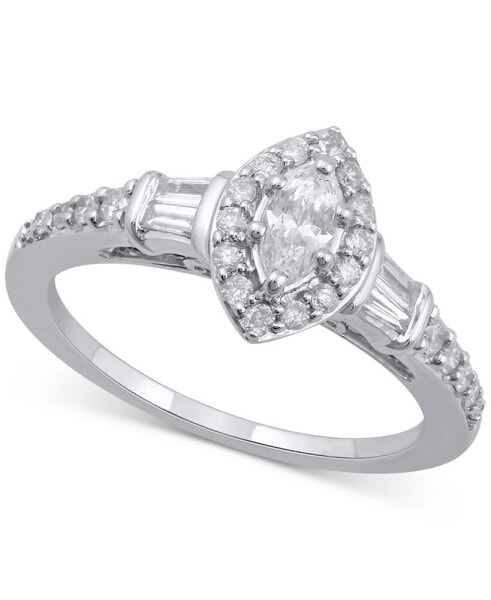 Marquise-Cut Halo Engagement Ring (3/4 ct. t.w.) in 14k White Gold