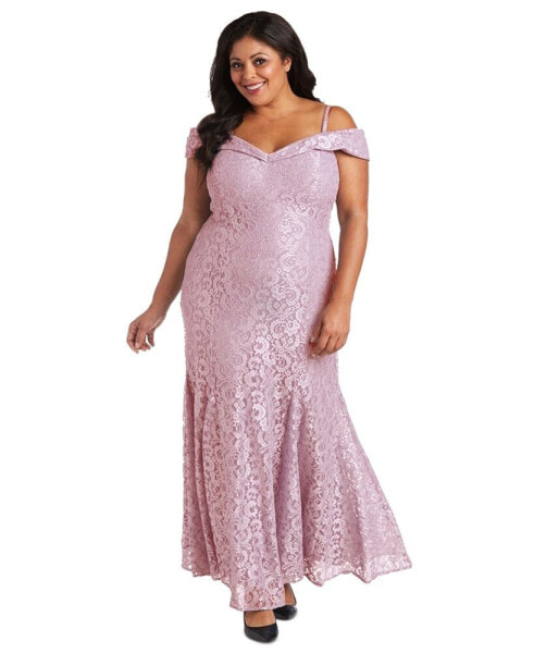 Plus Size Off-The-Shoulder Lace Gown
