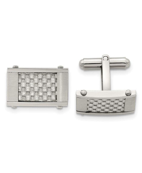 Stainless Steel Brushed Grey Carbon Fiber Inlay Cufflinks